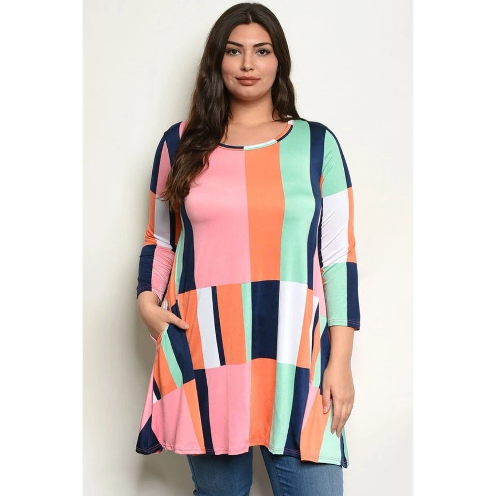 WOMEN'S MONEEKA MULTI COLOR PLUS SIZE TOP